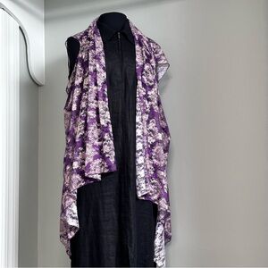 Purple Floral Women's Sheer Lace Cardigan Sleeveless Plus Size XL-2XL 3585 SB